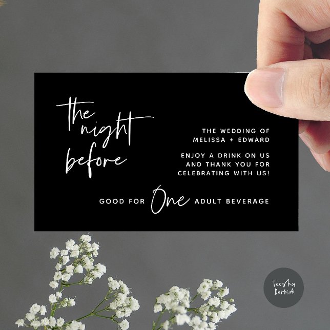 Drink Ticket Adult Beverage The Night Before Party Enclosure Card (Drink Ticket Adult Beverage The Night Before Modern Romantic Party Enclosure Card in Black White)