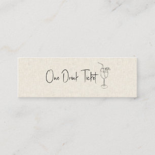 Drink Ticket, Beige Linen Mini Business Card