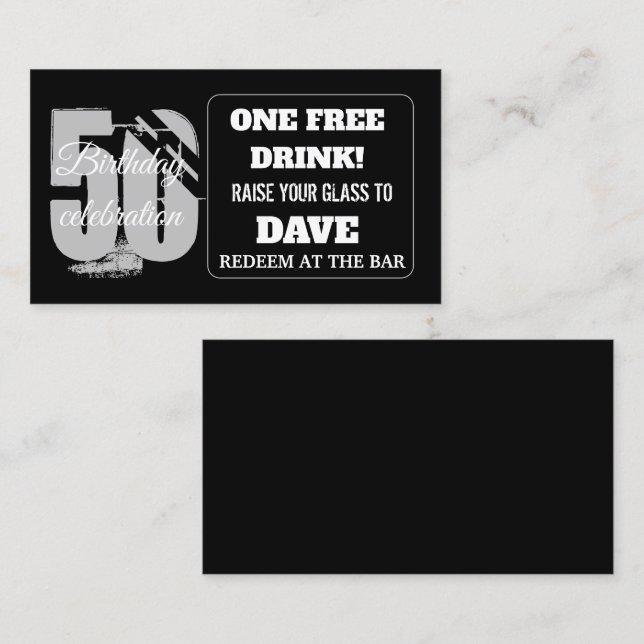 Drink Ticket Birthday Bar Token Personalised Card  (Front/Back)