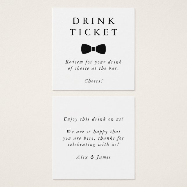 Drink Ticket Bow Tie Wedding Bar Token (Front & Back)