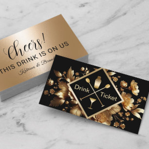 Drink Ticket Modern Gold Floral Free Drink Voucher