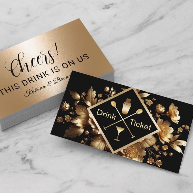 Drink Ticket Modern Gold Floral Free Drink Voucher (Creator Uploaded)