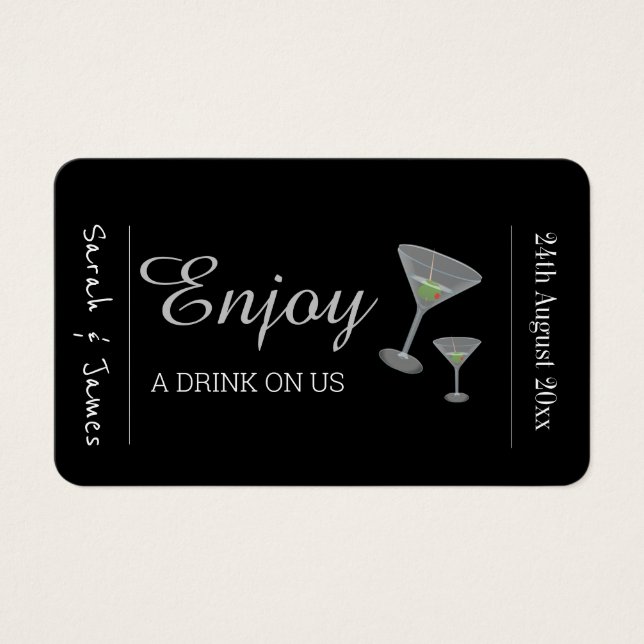 Drink Ticket Wedding Reception Bar Token Card  (Front)