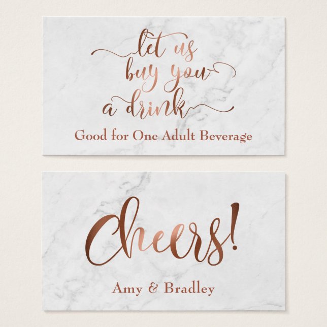 Drink Tickets | Copper Script with White Marble (Front & Back)