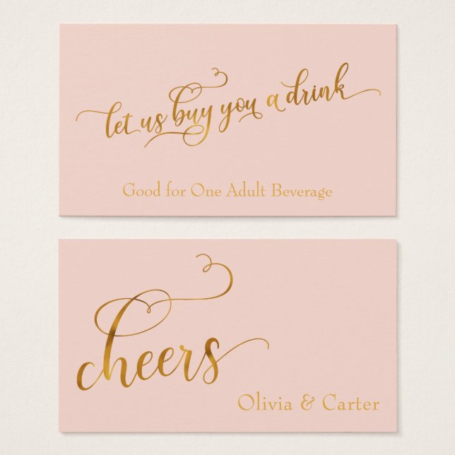 Drink Tickets, Elegant Faux-Gold Script on Blush (Front & Back)