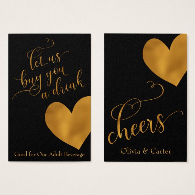 Drink Tickets, Elegant Gold Script & Heart (Front & Back)