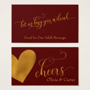 Drink Tickets, Elegant Gold Script & Heart
