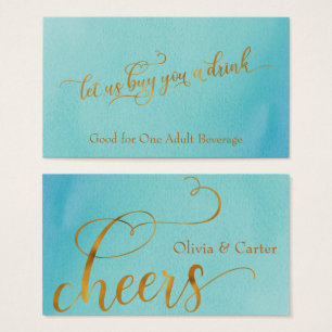 Drink Tickets, Elegant Gold Script w/ Watercolor