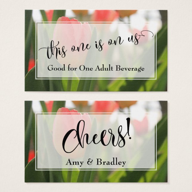Drink Tickets | Elegant Script & Red Tulips (Front & Back)