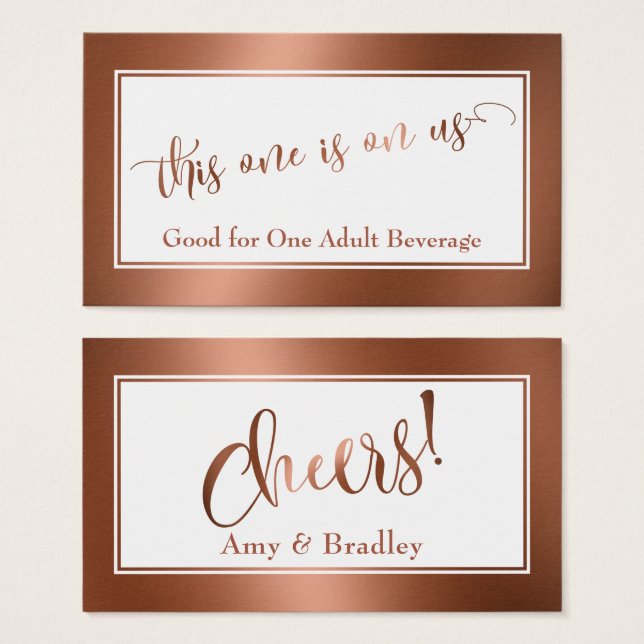 Drink Tickets | Elegant Script w/ Faux Copper Foil (Front & Back)