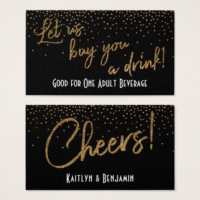 Drink Tickets, Gold Glitter Confetti on Black (Front & Back)