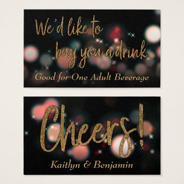 Drink Tickets, Gold Glitter w/ Red & Green Bokeh (Front & Back)