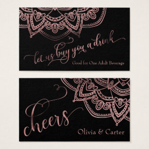 Drink Tickets, Rose Gold Mandala on Black