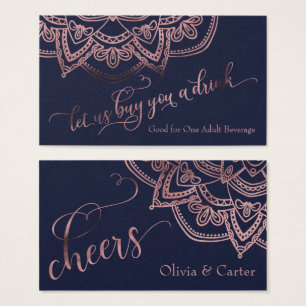 Drink Tickets, Rose Gold Mandala on Navy Blue