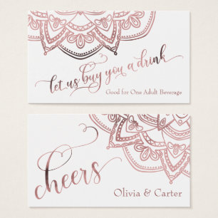 Drink Tickets, Rose Gold Mandala on White