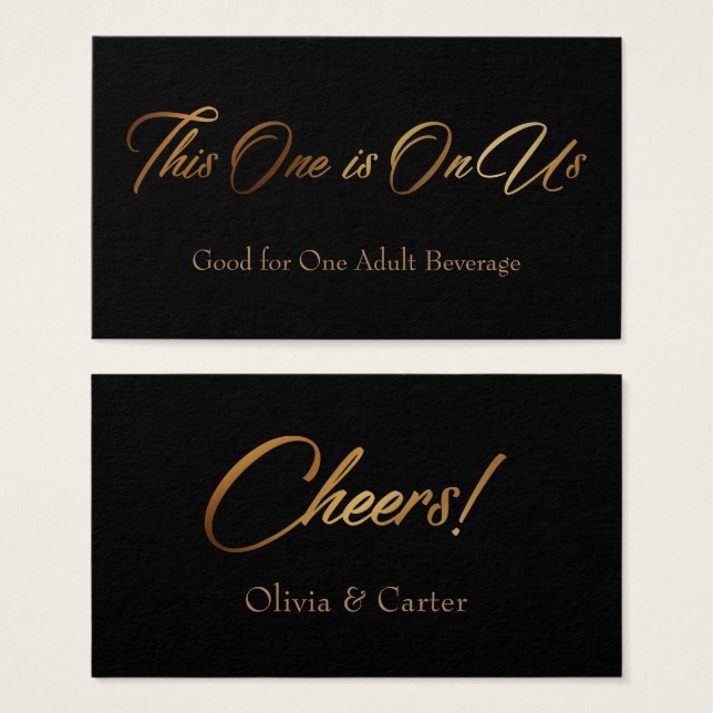 Drink Tickets, Slim, Elegant Gold Script on Black (Front & Back)