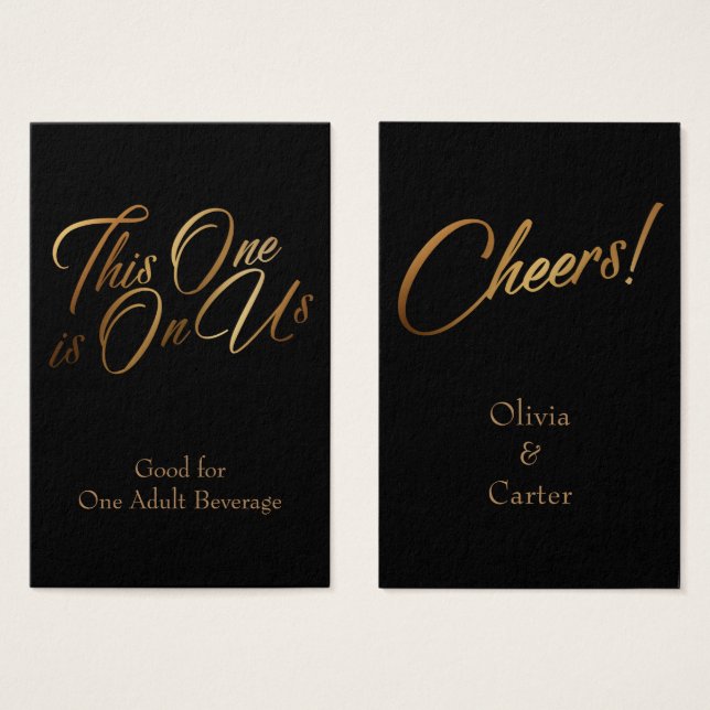Drink Tickets, Slim, Elegant Gold Script on Black (Front & Back)