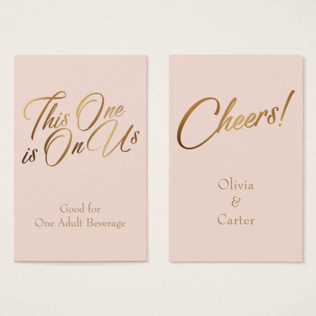 Drink Tickets, Slim, Elegant Gold Script on Blush (Front & Back)