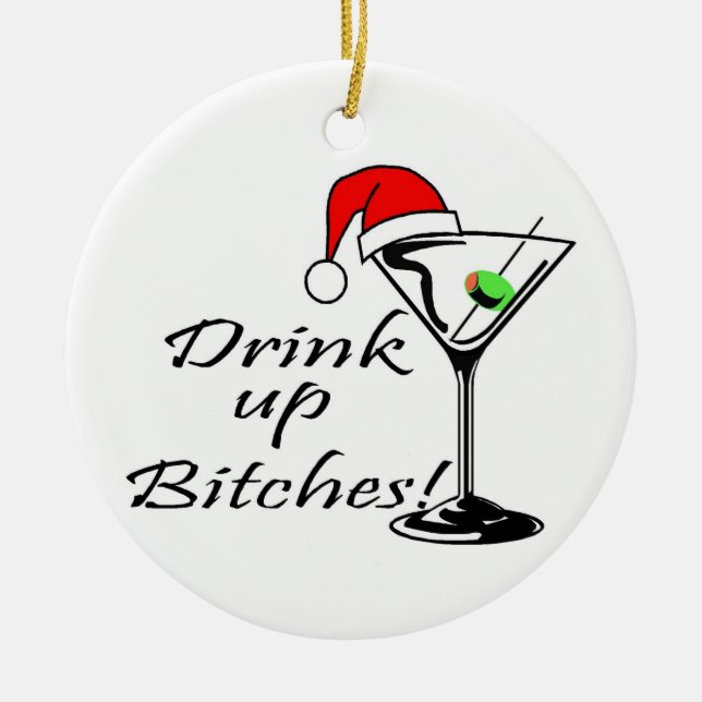 Drink Up Christmas Drink Ceramic Tree Decoration (Front)