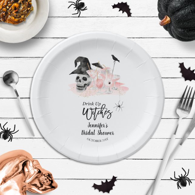 Drink Up Whitches Pink Cocktail Bridal Shower  Paper Plate (Creator Uploaded)