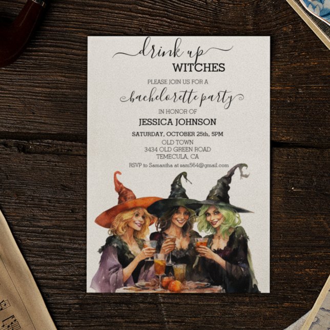 Drink Up Witches Bachelorette Party Halloween  Invitation (Creator Uploaded)