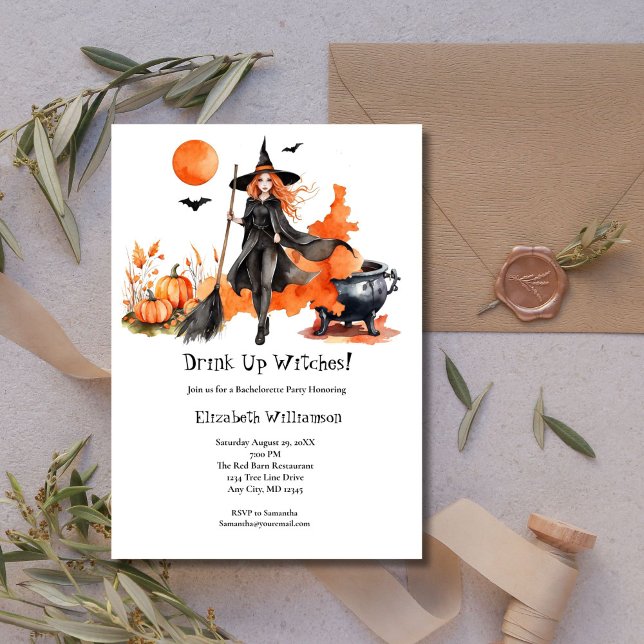 Drink Up Witches Bachelorette Party  Invitation (Drink Up Witches Black Orange Bachelorette Party Invitation)