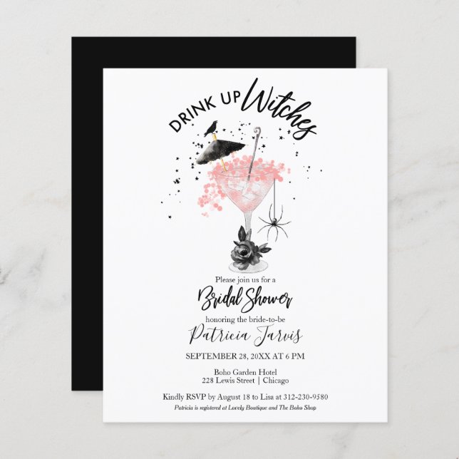 Drink up Witches Bridal Shower Budget Invitations (Front/Back)