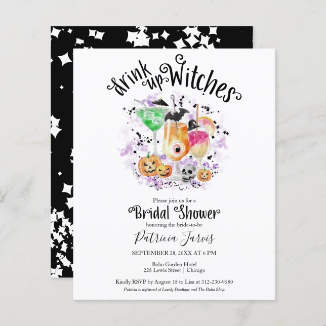 Drink up Witches Bridal Shower Budget Invitations (Front/Back)