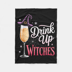 Drink Up Witches Champagne Glass Funny Halloween Fleece Blanket