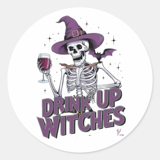 DRINK UP WITCHES CLASSIC ROUND STICKER (Front)