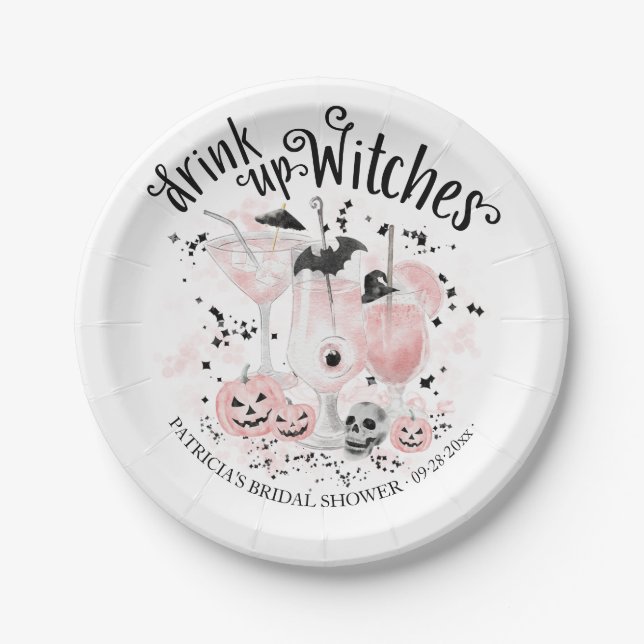  Drink up Witches Cocktail Halloween Bridal Shower Paper Plate (Front)