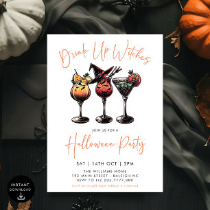 Drink Up Witches Cocktails Adult Halloween Party Invitation
