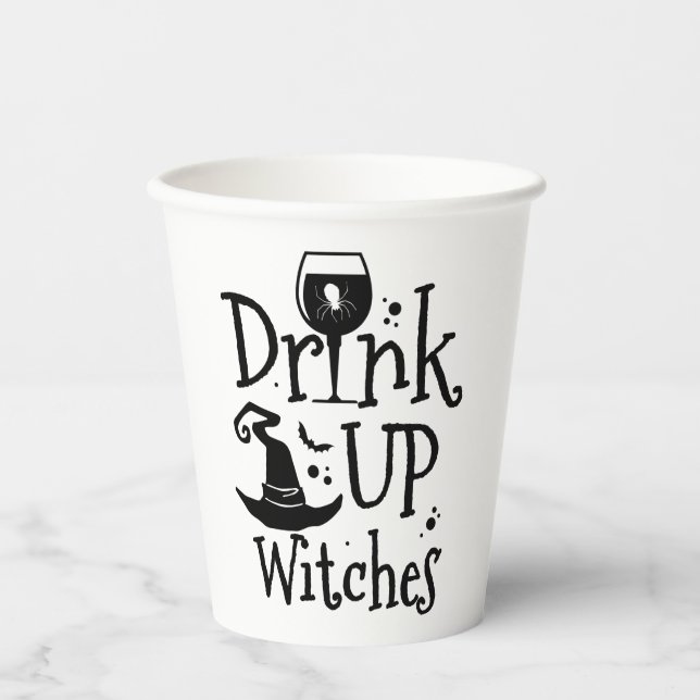 Drink up witches funny hallloween girls paper cups (Front)