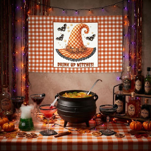 Drink Up Witches Gingham Halloween Witch Hat Banner