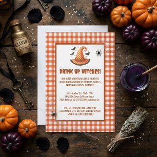 Drink Up Witches Gingham Witch Hat Halloween Invitation