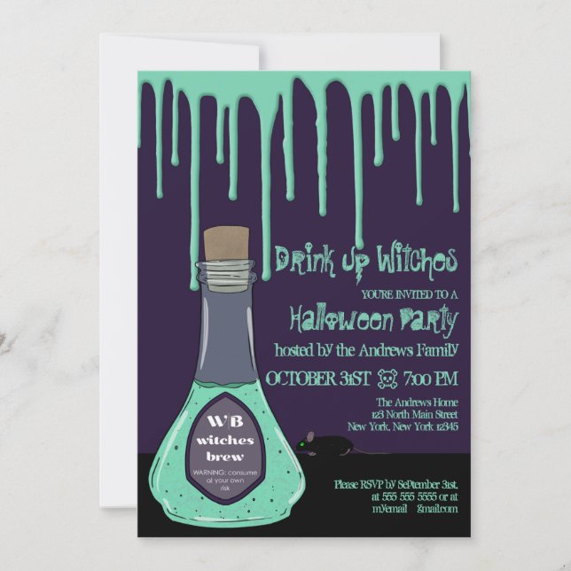 Drink Up Witches Green Potion Drips Halloween Invitation (Front)