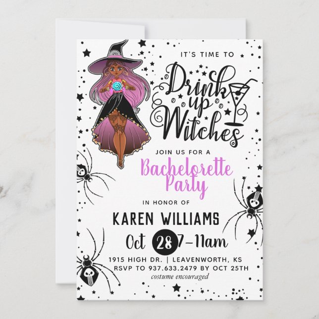 Drink Up Witches Halloween Bachelorette Party Invi Invitation (Front)