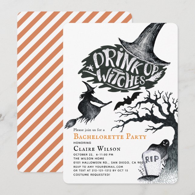 Drink Up Witches Halloween Bachelorette Party Invitation (Front/Back)