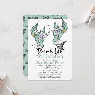 Drink Up Witches Halloween Cocktail Party Invitation