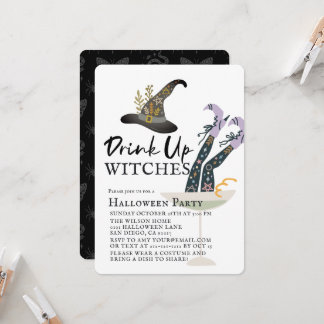 Drink Up Witches Halloween Cocktail Party Invitation