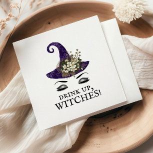 Drink Up Witches Halloween Party Purple Witch Hat Napkin