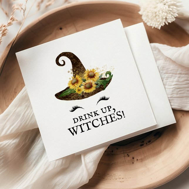 Drink Up Witches Halloween Sunflower Witch Hat Napkin (Creator Uploaded)