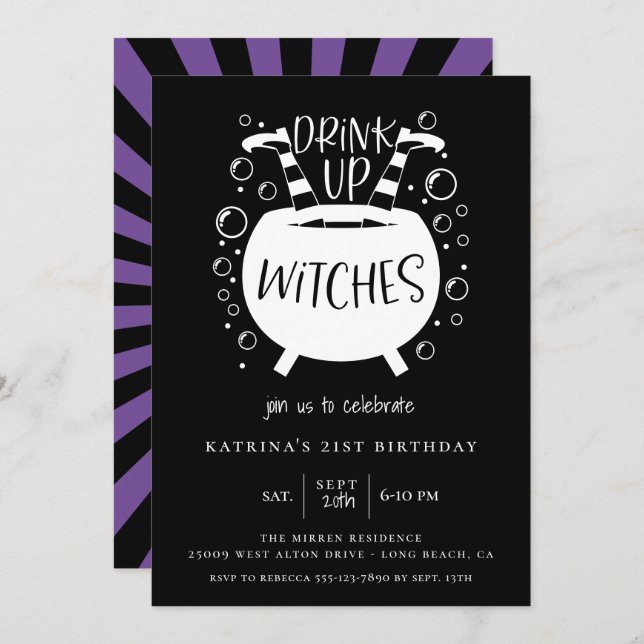 Drink Up Witches Halloween Theme Birthday Invitation (Front/Back)