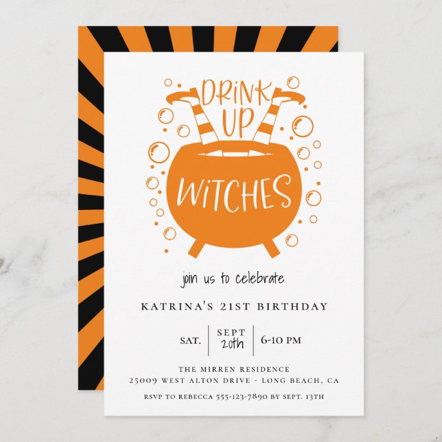 Drink Up Witches Halloween Theme Birthday Invitation (Front/Back)