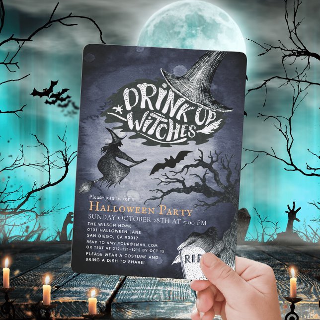 Drink Up Witches Night Sky Halloween Party Invitation (Creator Uploaded)