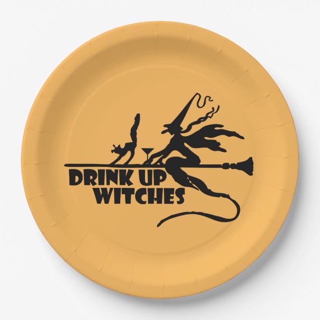 Drink Up Witches, orange Paper Plate (Front)