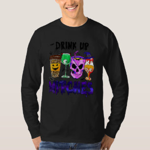 Drink Up Witches Retro Coffee Spooky Season Hallow T-Shirt