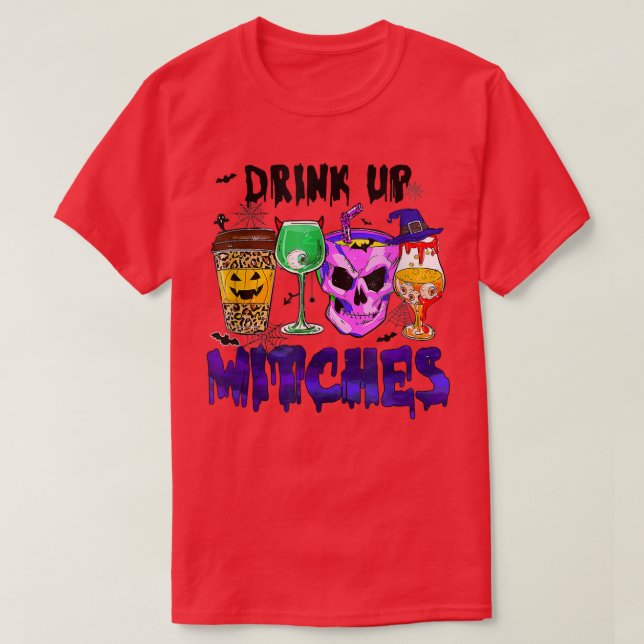 Drink Up Witches Retro Coffee Spooky Season Hallow T-Shirt (Design Front)