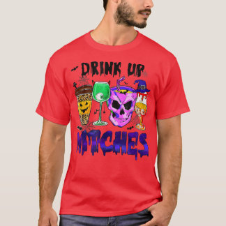 Drink Up Witches Retro Coffee Spooky Season Hallow T-Shirt