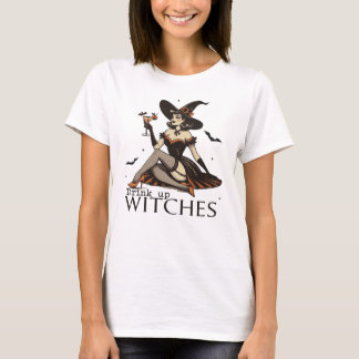 Drink Up Witches Retro Funny Halloween T-Shirt
